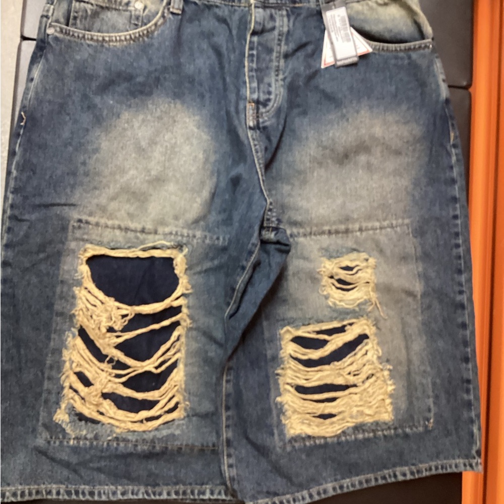 Boohoo Blue Distressed Jean Shorts NWT